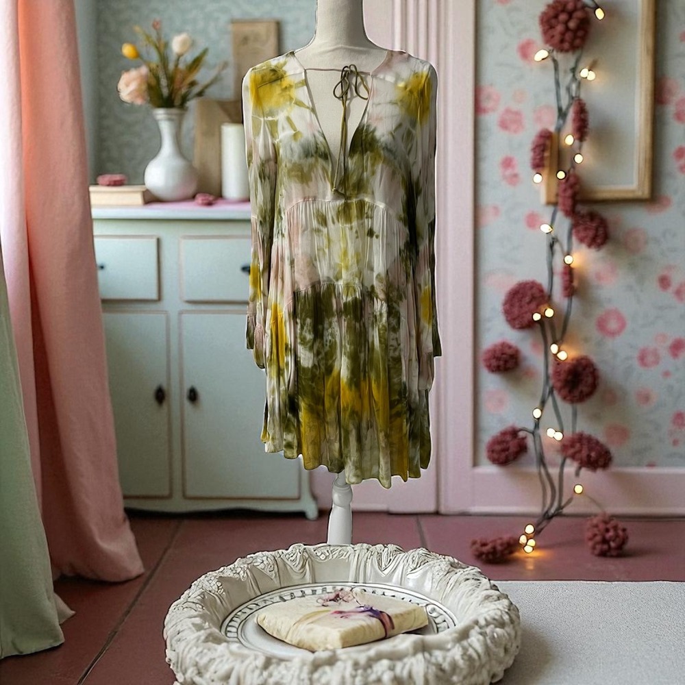 Young Fabulous & Broke  Tie Dye Mini Long‎ Sleeve Bohemian Mini Dress S
